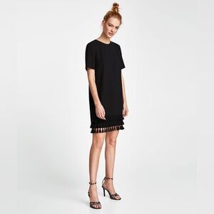 ZARA WOMAN BLACK TASSEL SHIFT DRESS